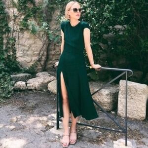 Reformation Zeta Green Midi Dress Leg Slit Size 2